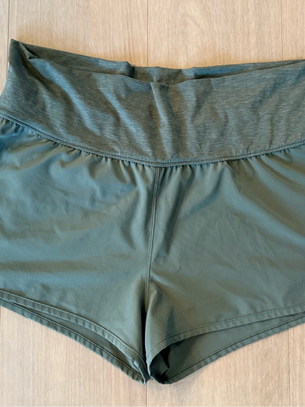 Prana Women's Fold-Over Waist Athletic Shorts in Olive